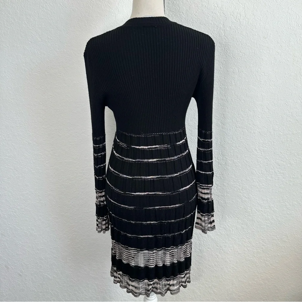 Missoni Black and White Sheath Striped Dress with Bishop Sleeves Wool Blend 12 - Picture 2 of 8